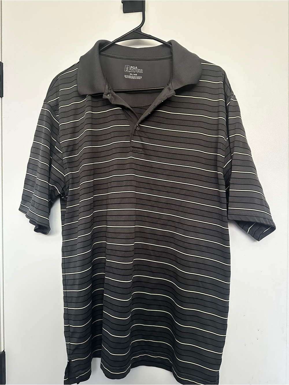 PGA Tour Black and Gray Striped Men's Polo